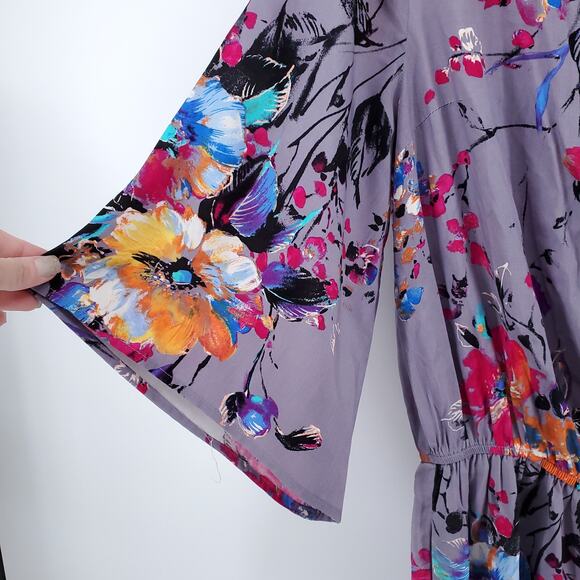 Umgee Bloomcore Boho Purple Kimono Sleeve Romper Side Pockets Elastic Waist  M - Picture 6 of 9